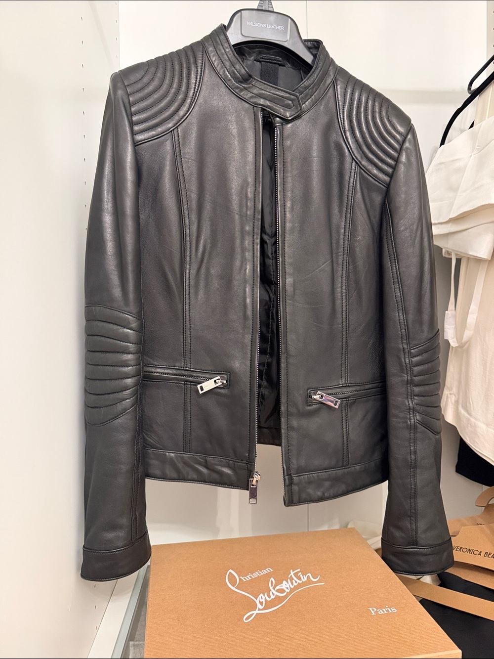 Black rivet Quilted Leather Moto Jacket medium
